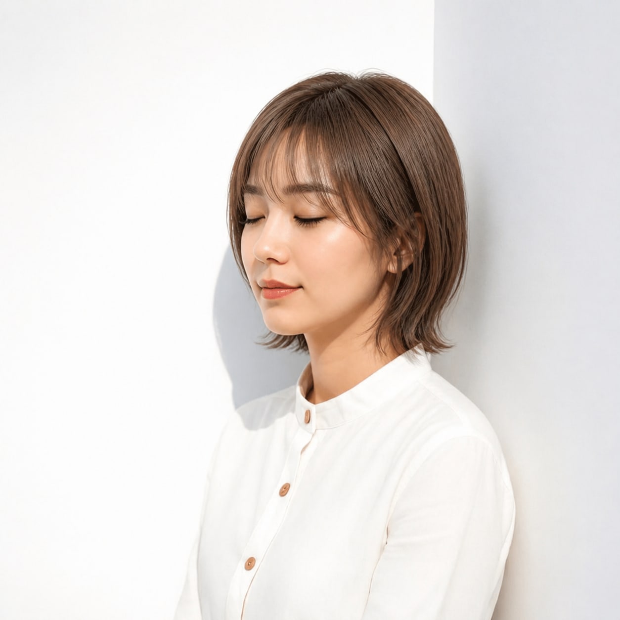 6. くびれボブ × 長めの顔まわり：首元がすっきり