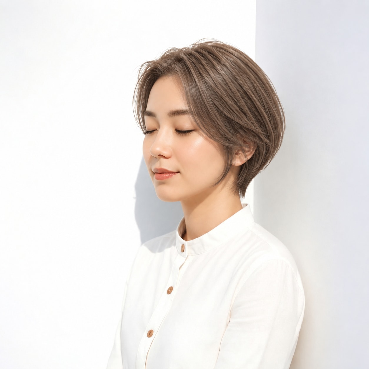 6. ひし形ショートボブ × 前髪なし × 外ハネ：下端に動きが出て、短い長さにも抜けを作れます
