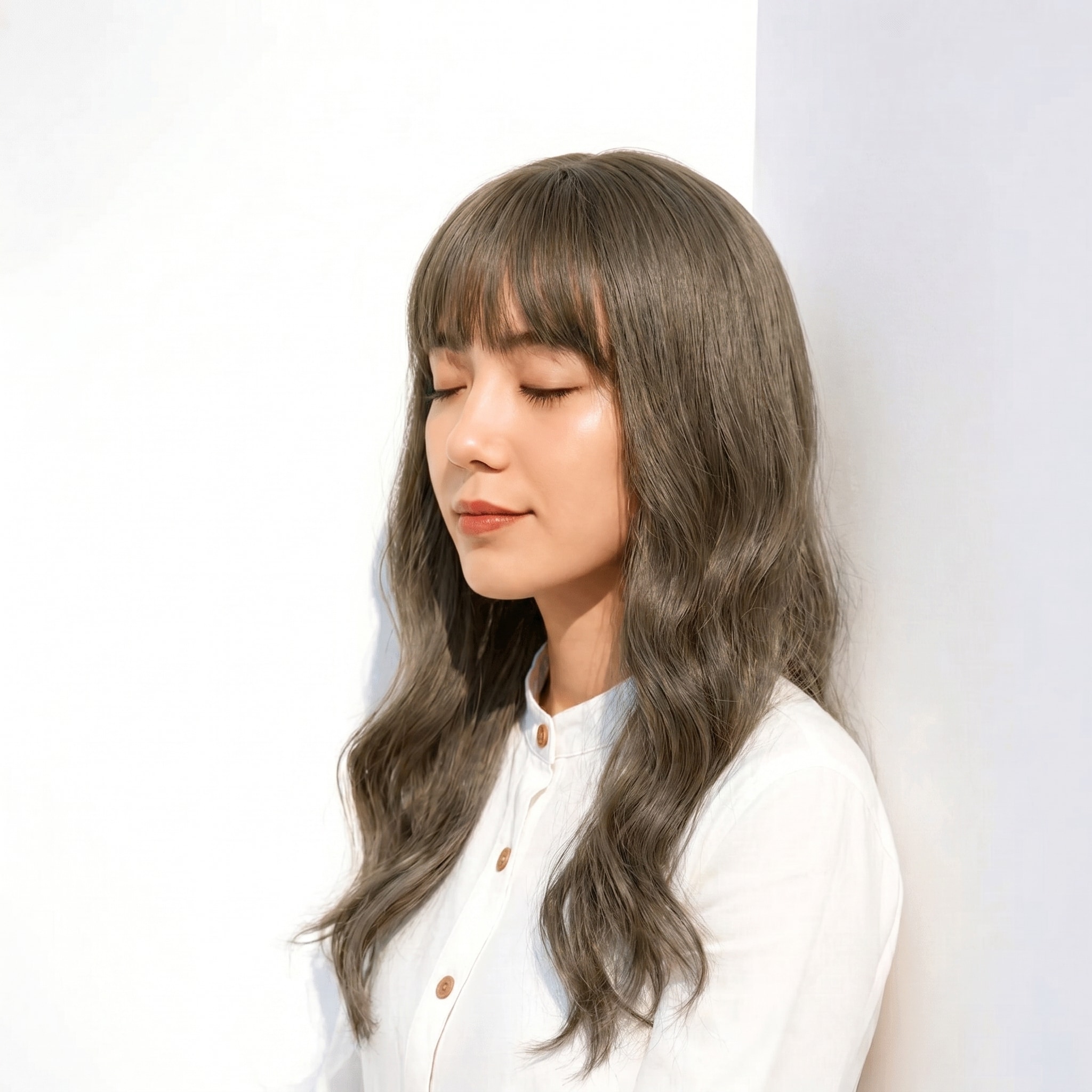 6. アイスグレージュ×ブルベ: モノトーン派にぴったりの都会的なスタイル