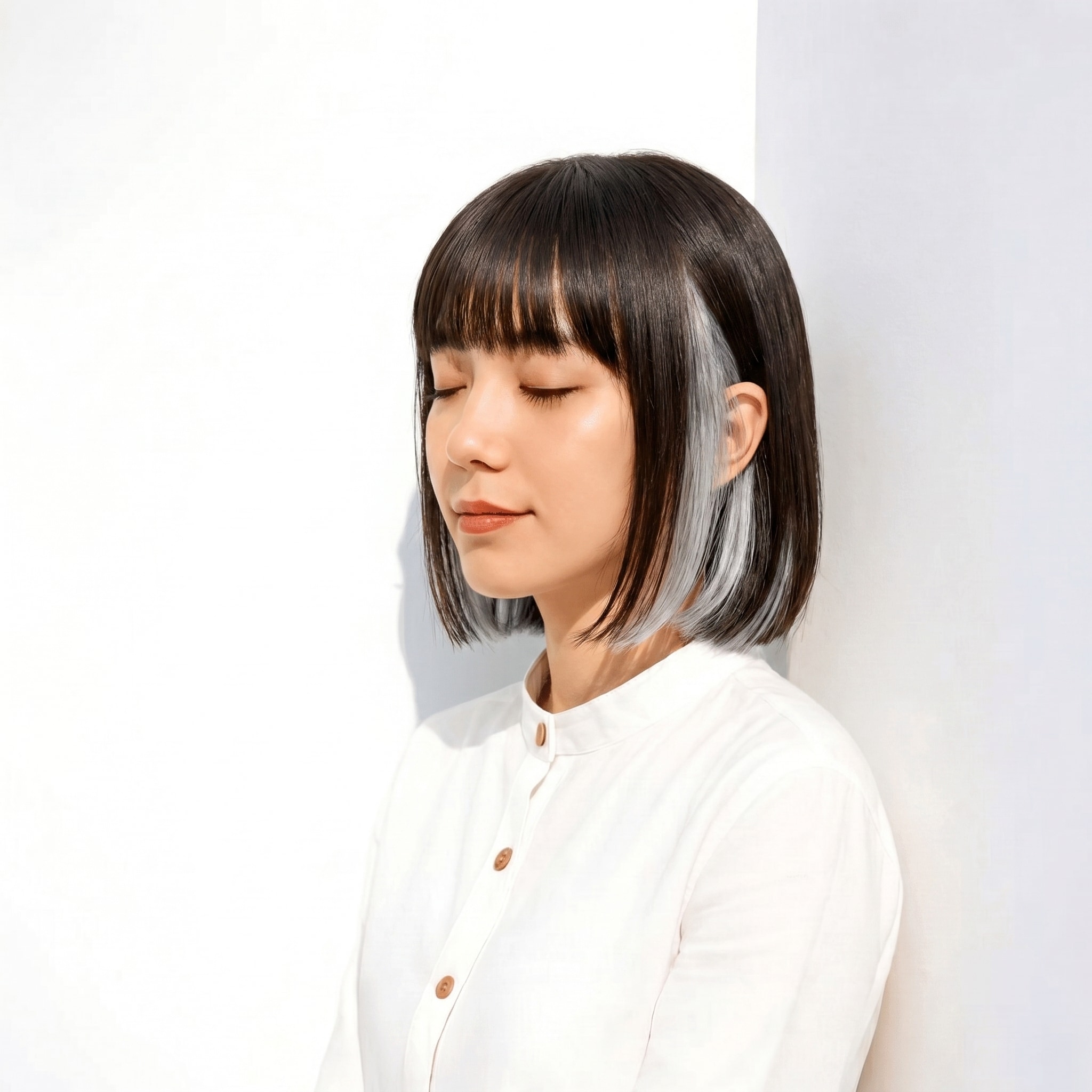 6. インナーカラー×シルバー×ストレートボブ: さりげない差し色で、横顔まで印象的に仕上げる