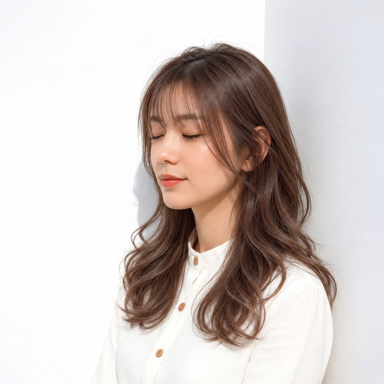 6. ウェーブロング × ダークブラウン：ゆったり揺れる髪で甘さを深めて
