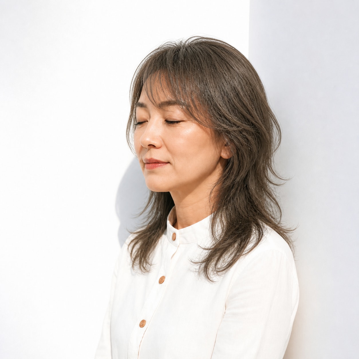 6. ウルフカット × セミロング・ロング × ふんわりトップ：髪を豊かに見せる