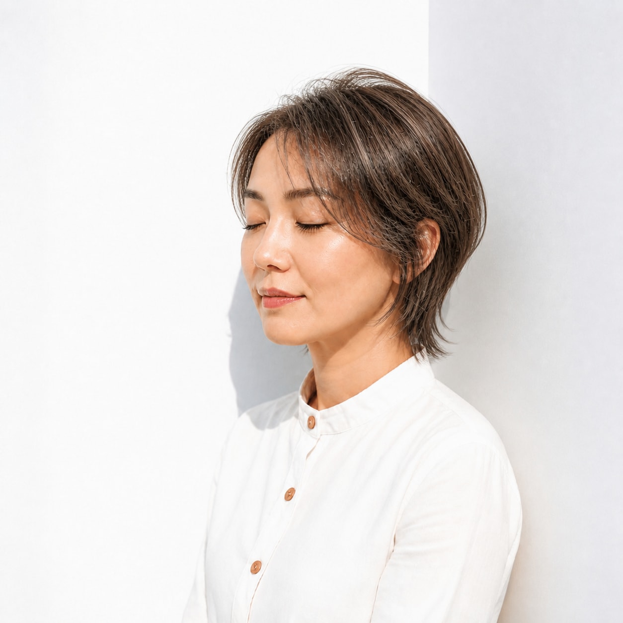 6. ウルフボブ × 暗髪レイヤー：40代を落ち着いて格好よく