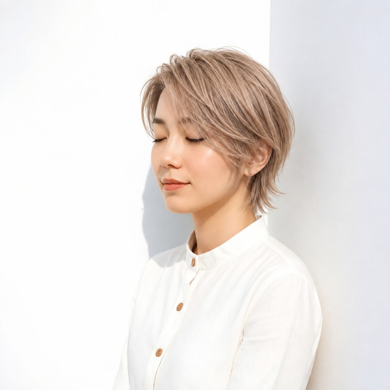 6. ウルフレイヤー × ショート × あご下レイヤー：顔まわりは落ち着き、首元だけにウルフの動きを出せます