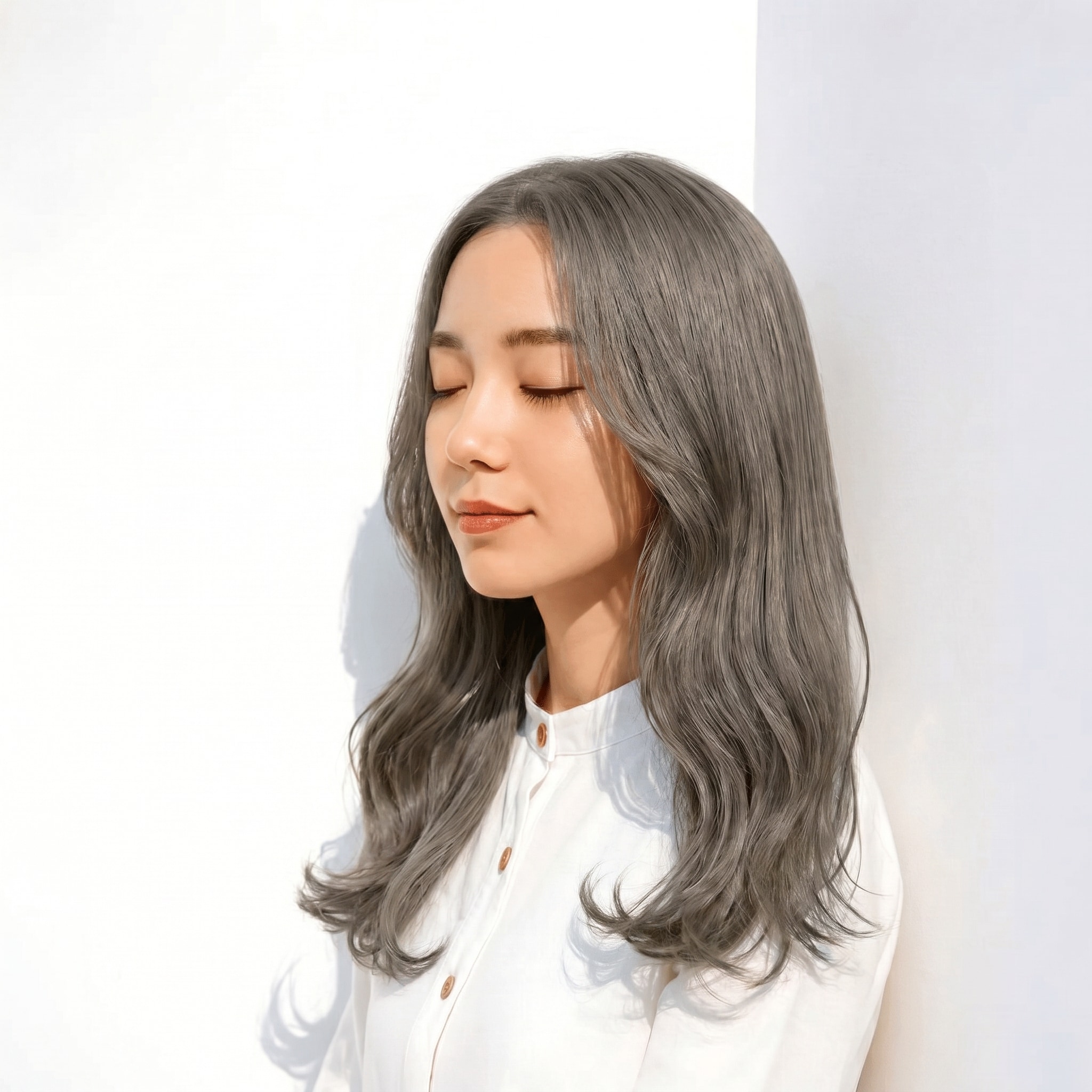 6. オリーブアッシュ×セミロング：上品でクールな印象を演出する髪色