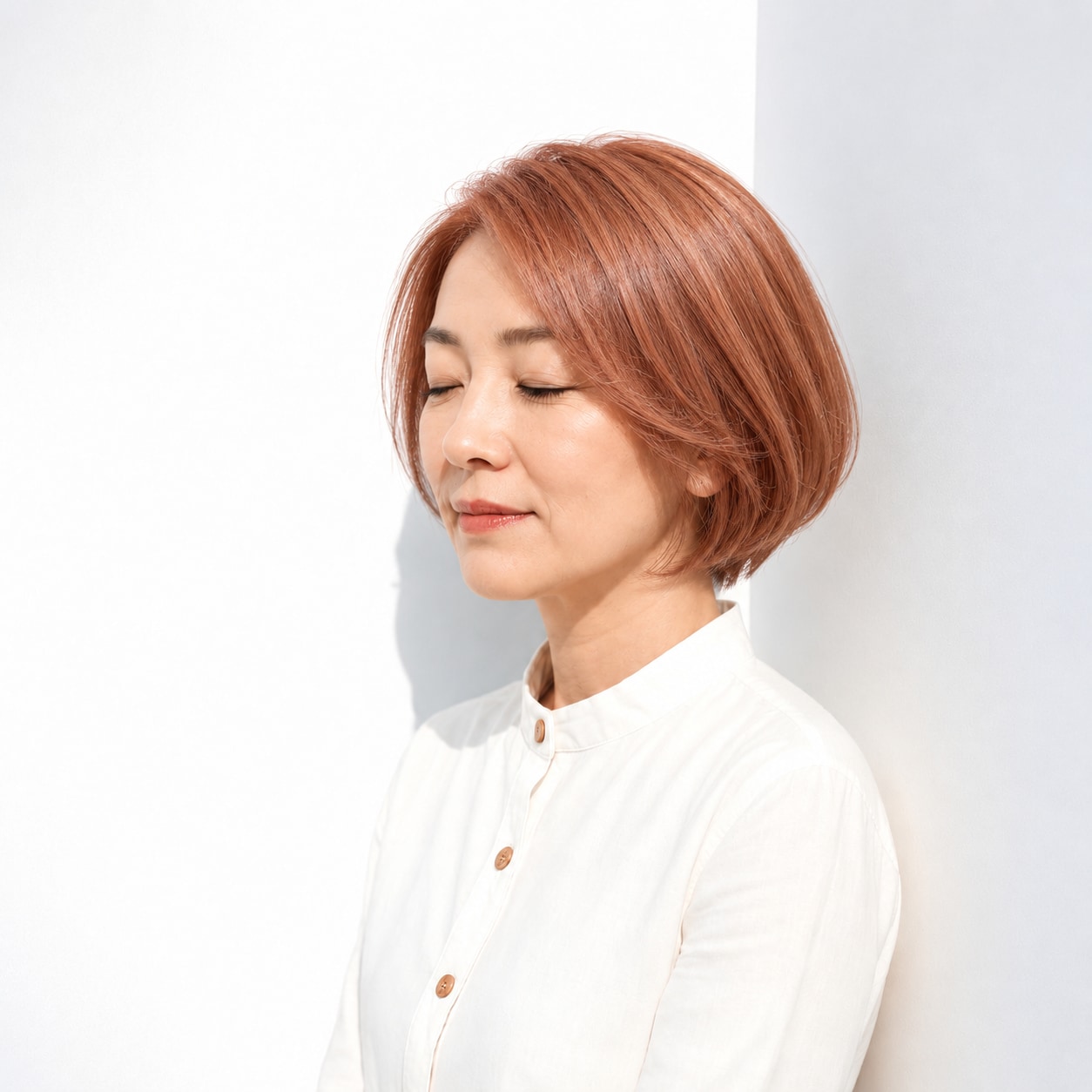 6. オレンジブラウン × ショートボブ：明るい暖色を端正に