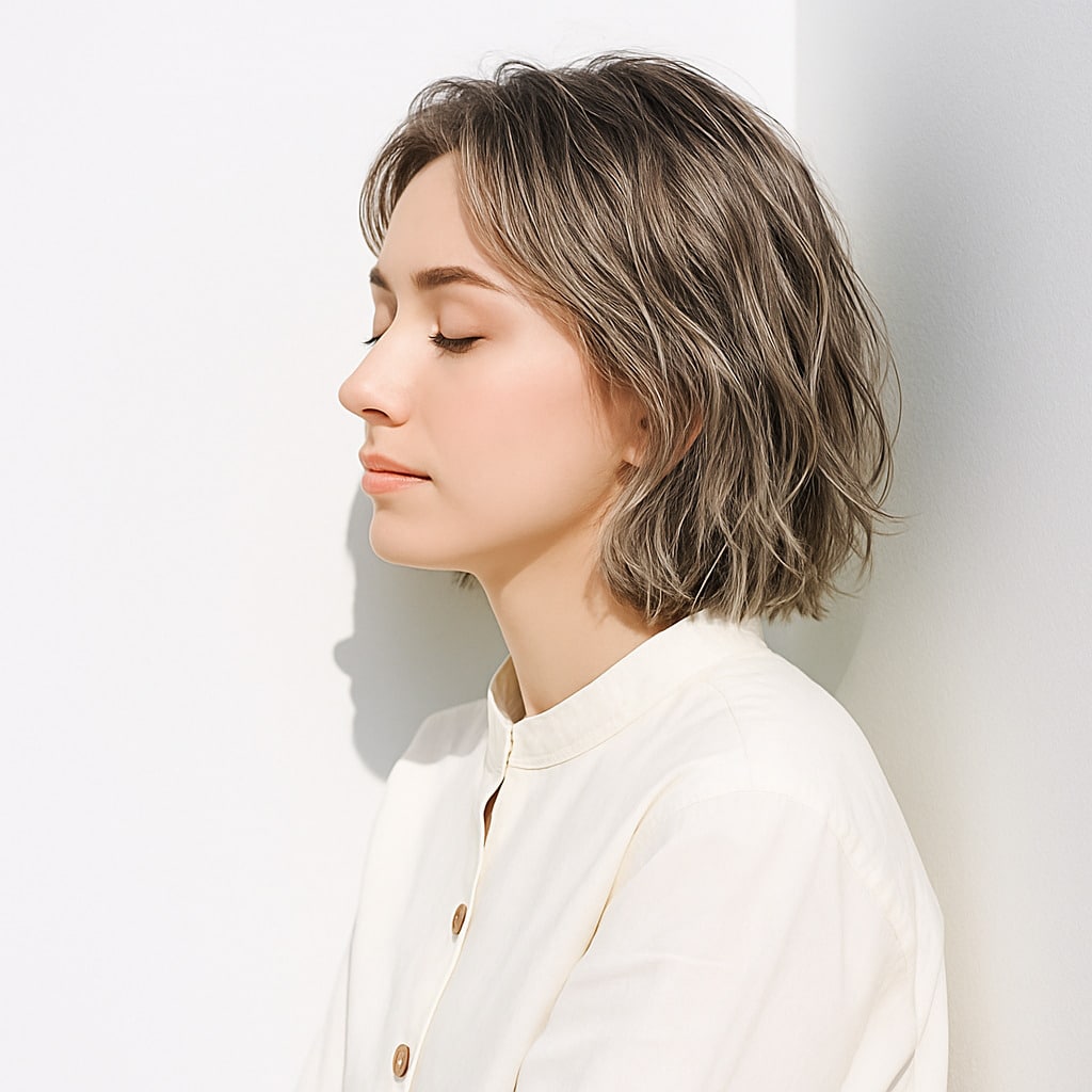 6. ゴールドベージュ×ゆるウェーブボブ：バレイヤージュのようなオシャレな染め方が魅力