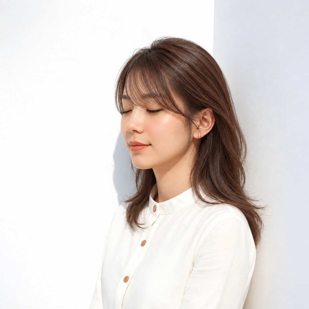 6. サイドバング × 顔まわりレイヤー：正面に細かな段差ができ、前髪からサイドへ自然につながります