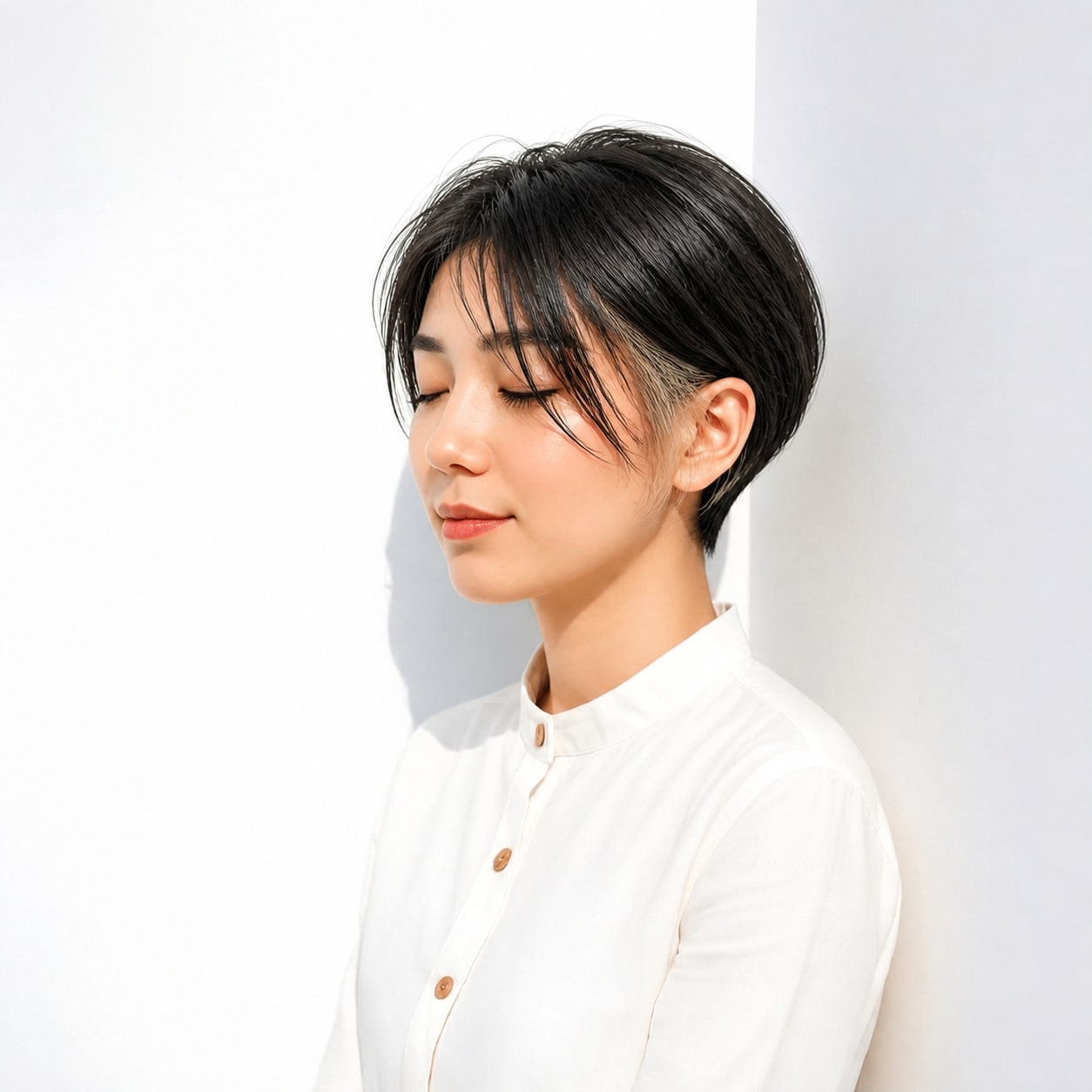 6. ショート × ブルーのインナーカラー：暗髪にさりげない変化を