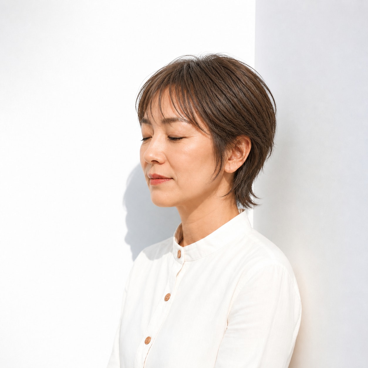 6. ショートウルフ × ふんわりサイド：50代の輪郭をやさしく