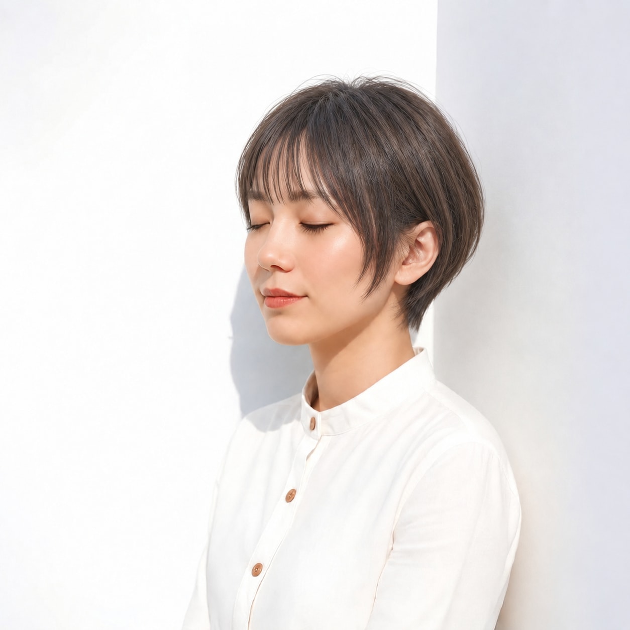 丸みショート × 透け感のある前髪：親しみやすいナチュラルヘア
