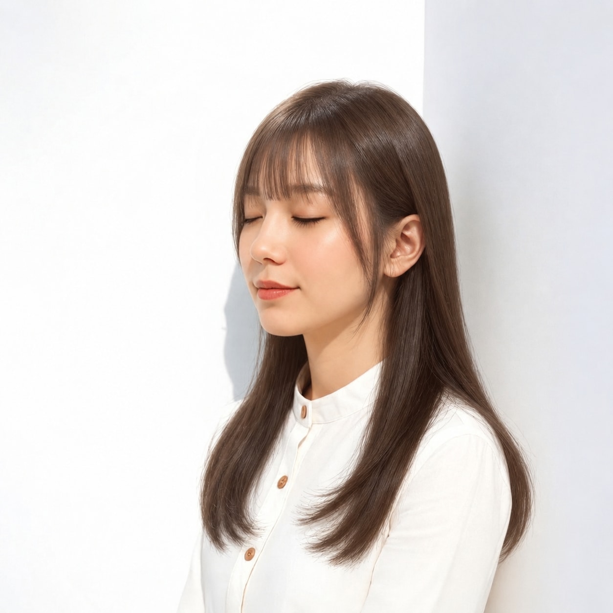 3. ストレートロング × 長め触覚：耳かけもさりげなく