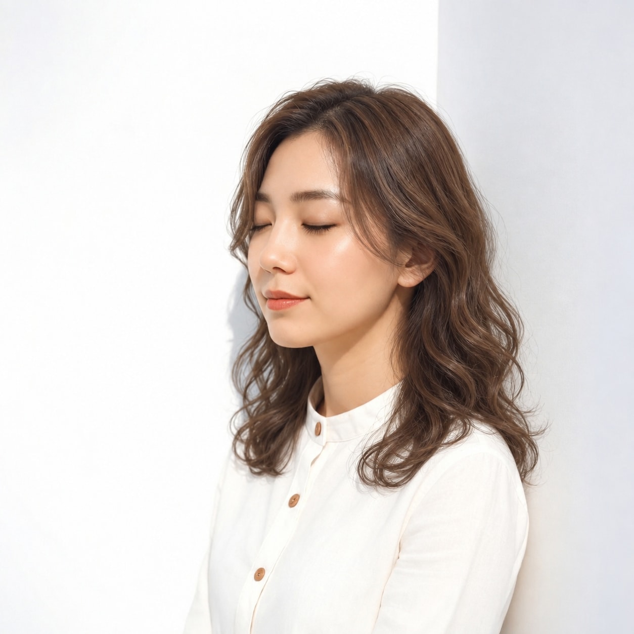 6. セミロングパーマ × ゆるめ × 顔まわりカール：顔まわりに厚みが加わり、ボブの輪郭がやわらかく見えます