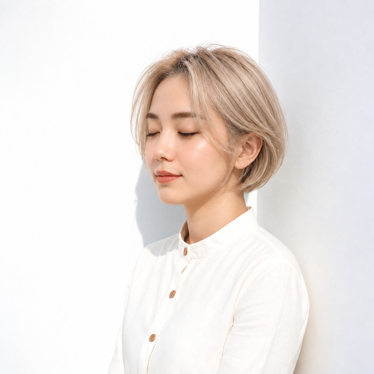 6. ハイトーンボブ × 襟足短め：後ろに奥行きが出て、横から見た形が端正に整います