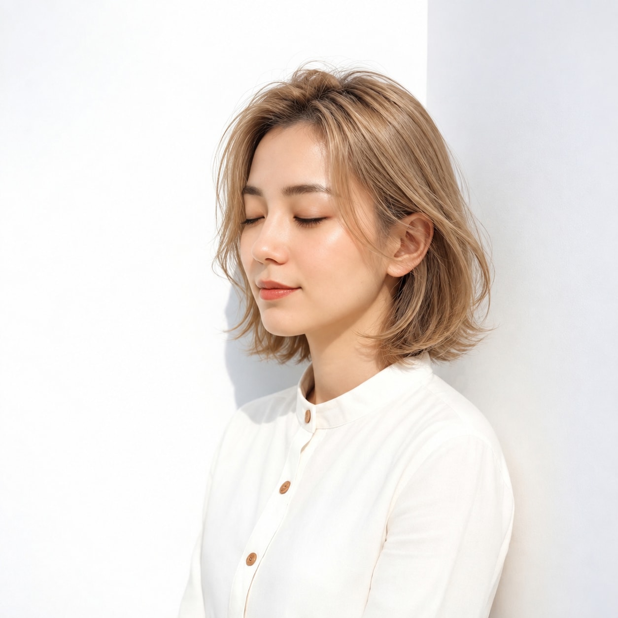 毛先に動きのあるショートボブのハニーベージュ