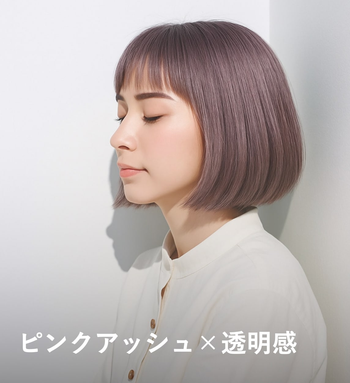 6. ピンクアッシュ×透明感：薄いベールのようなツヤが光をまとって輝く