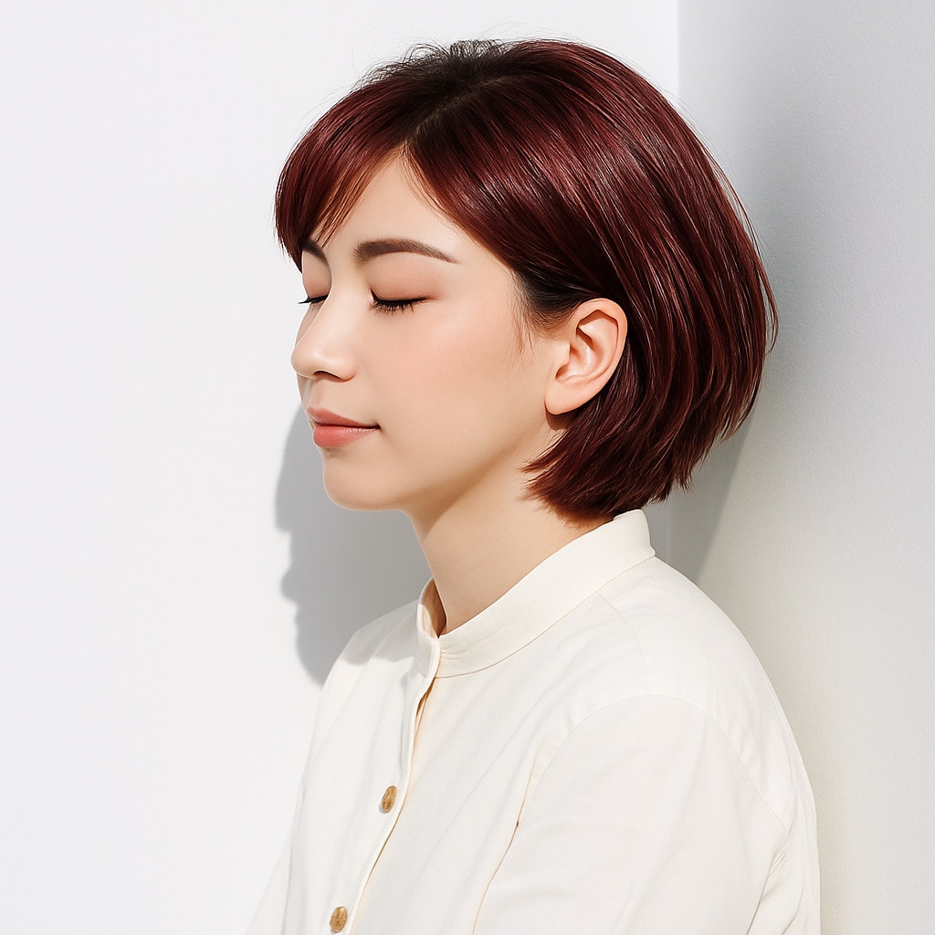 6. ピンクレッド×トショートボブ：洗練されたシルエットでフェイスラインすっきり