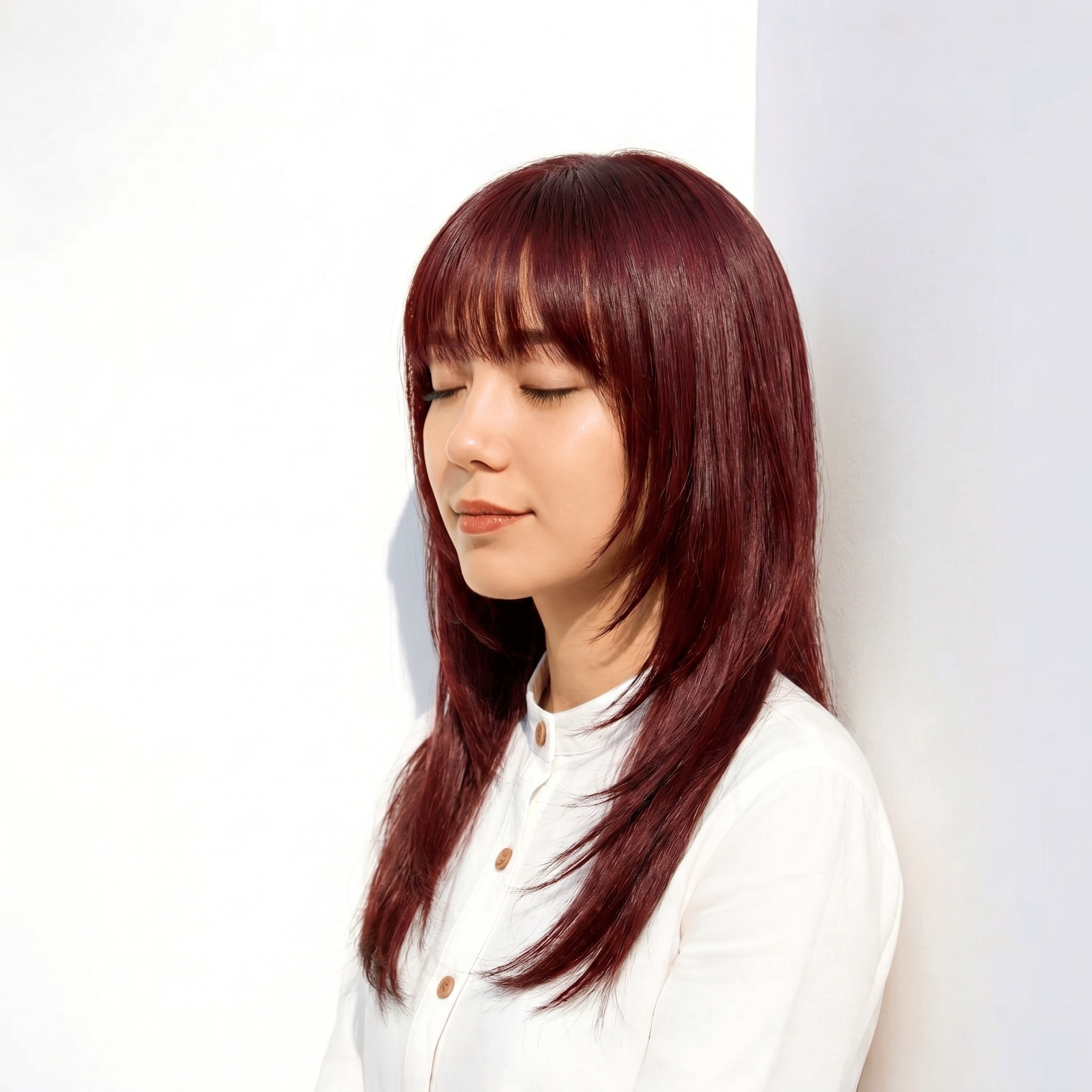 6. ブリーチなしピンクブラウン×セミロングストレート: 深みのある色合いで日常に華やぎをプラス