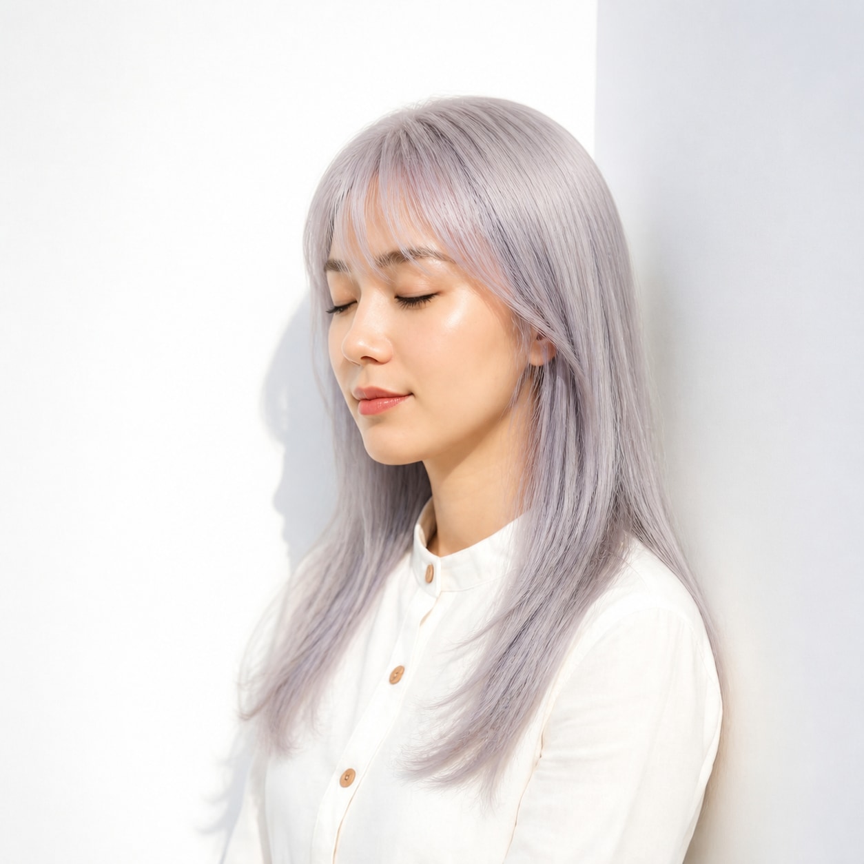 6. ホワイトラベンダー × ロングレイヤー：長い髪に軽やかな動きを