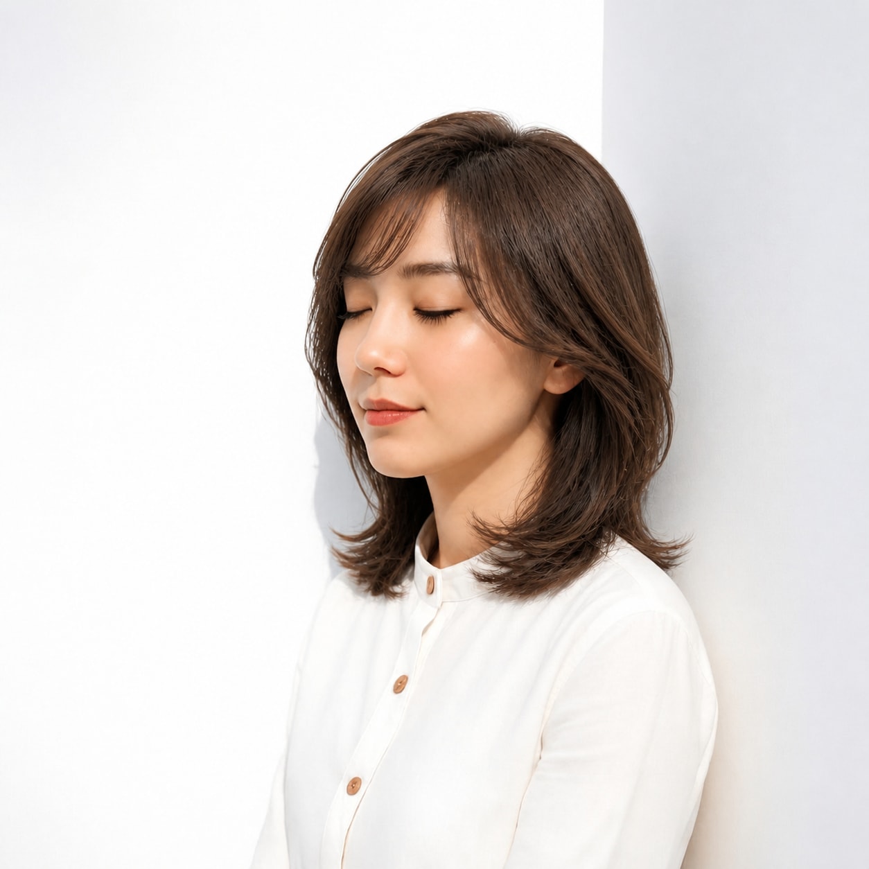 6. マロンブラウン × くびれミディ：毛先を軽く見せる