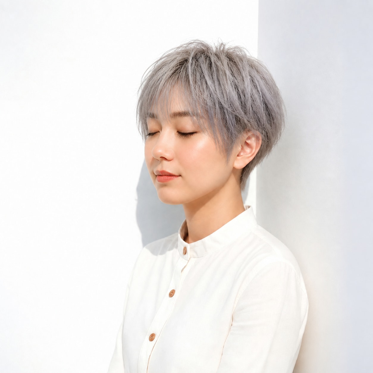 6. レイヤーショート × シルバー：明るい上部に視線を集める