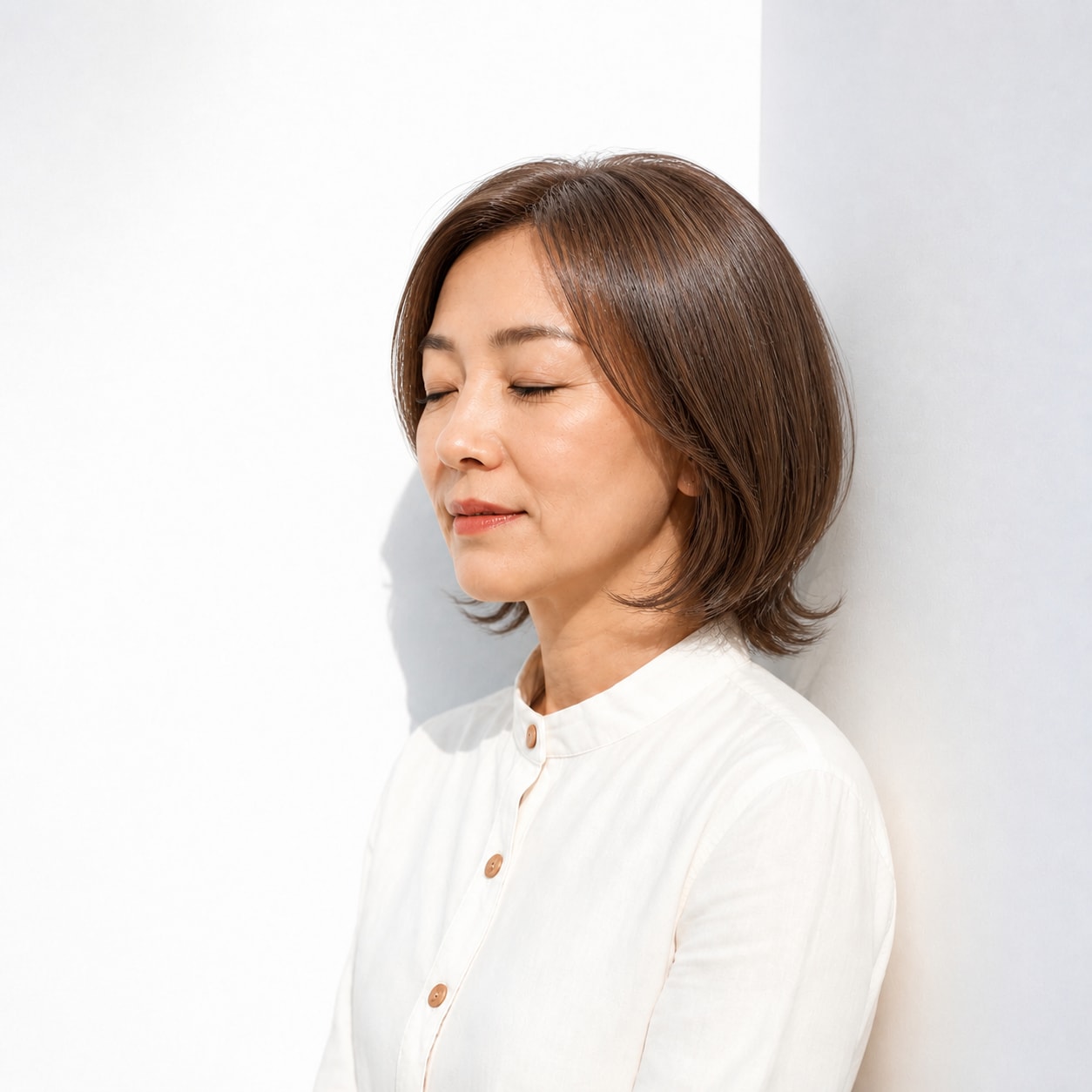 6. レイヤーボブ × ふんわりカール：50代にやさしい華やかさを