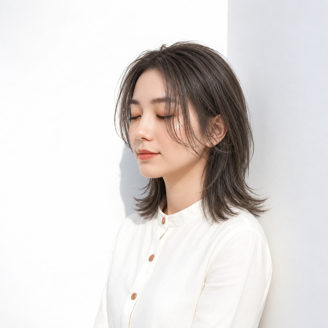 3. レイヤーミディアム × 薄めセンター分け：気取らないおしゃれを