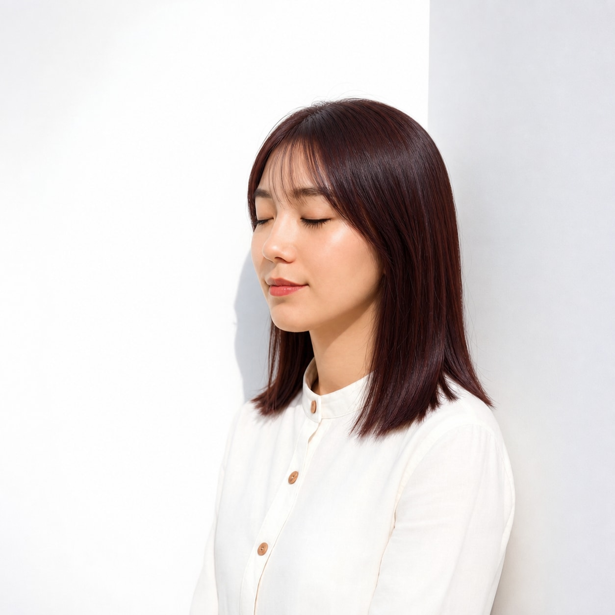 6. レッドブラウン×ブリーチなし×ストレートミディアム: ブラウン寄りのツヤでストレートが上品にまとまる