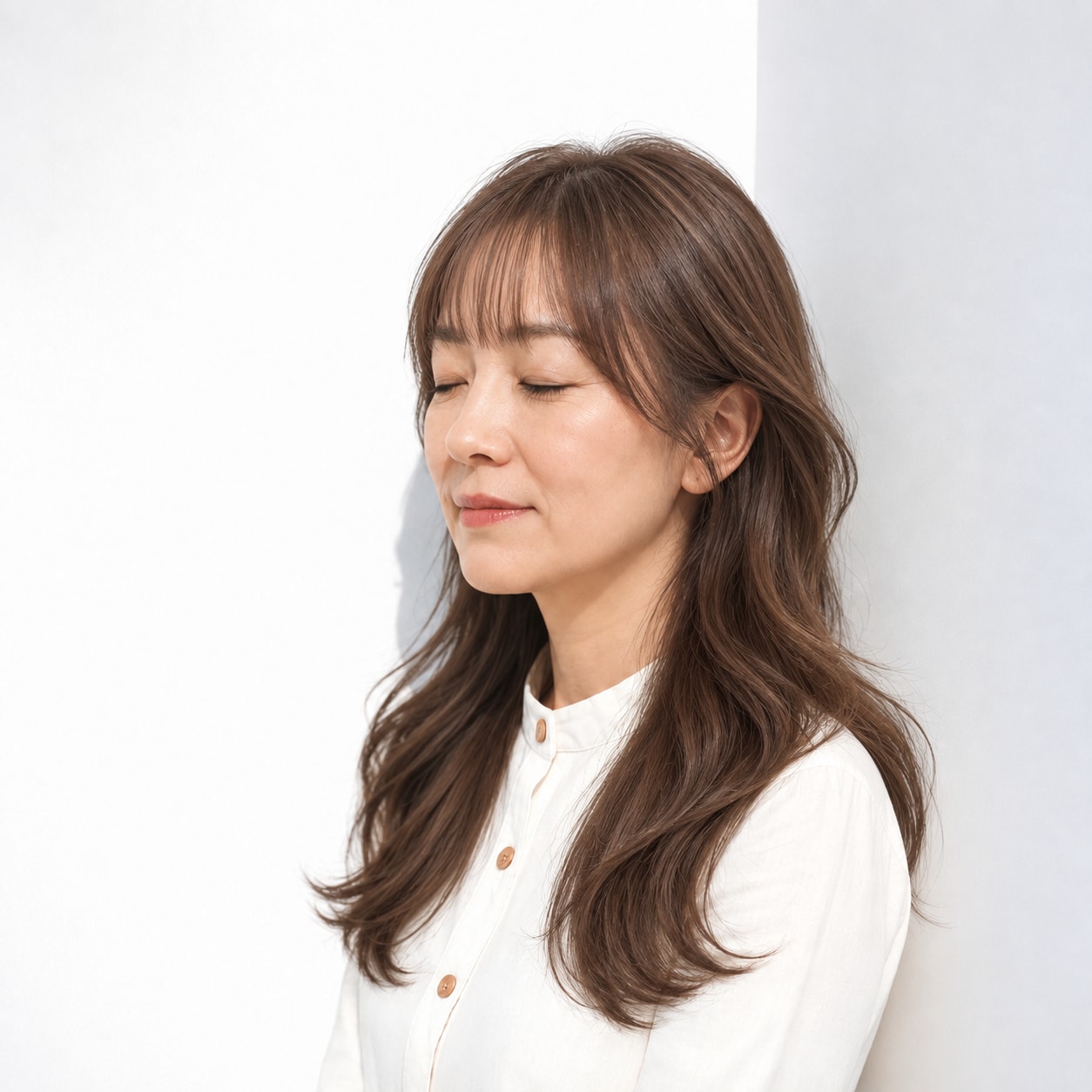6. ロングレイヤー × 前髪あり × 毛先の厚みを残したレイヤー