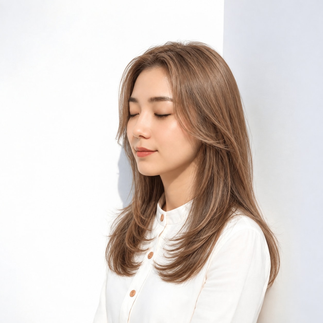 6. ロングレイヤー × 前髪なし × 重めシルエット：軽い段があっても先端が薄くなりすぎず、まとまりが保てます