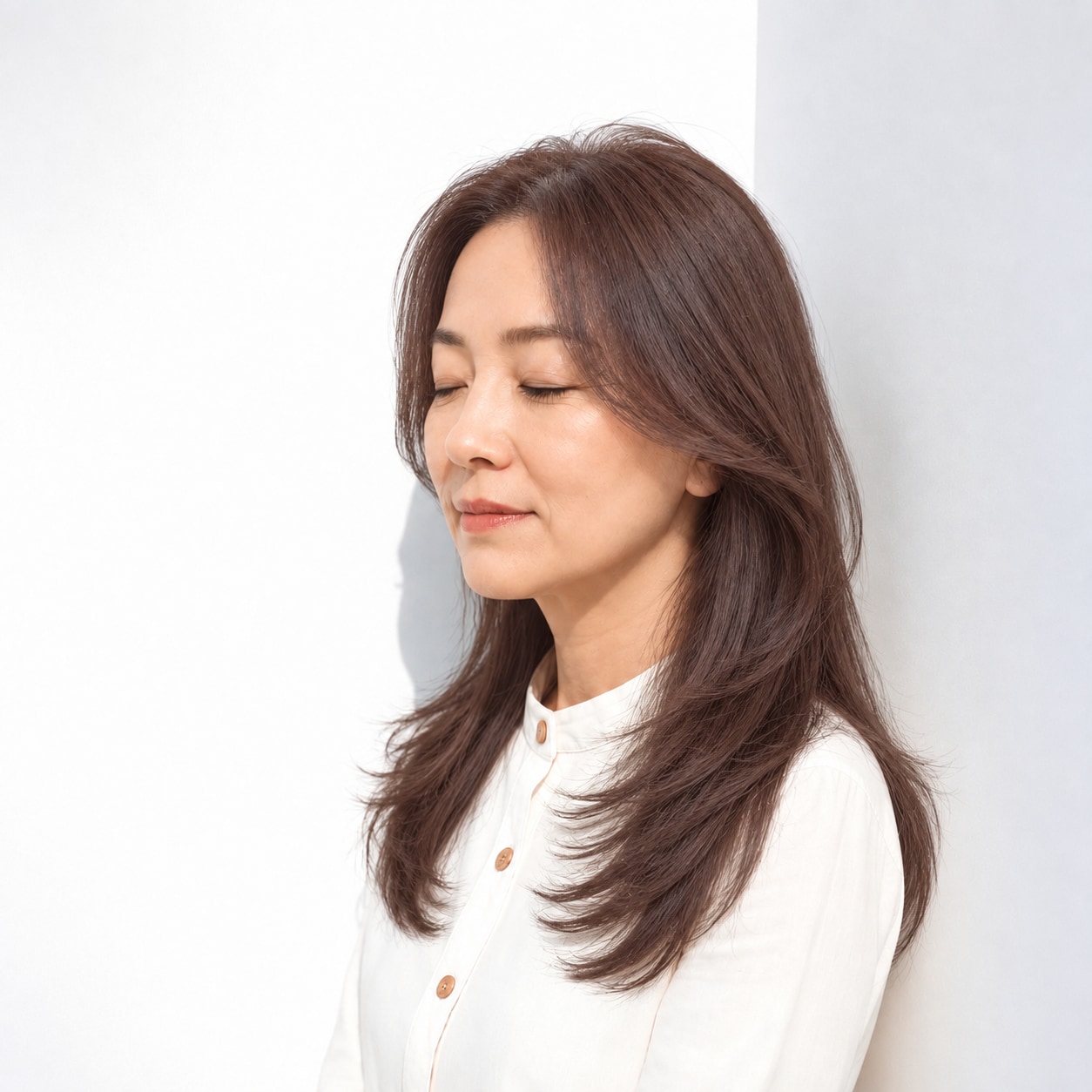 6. ロングレイヤー × 前髪なし × 厚みを残した毛先