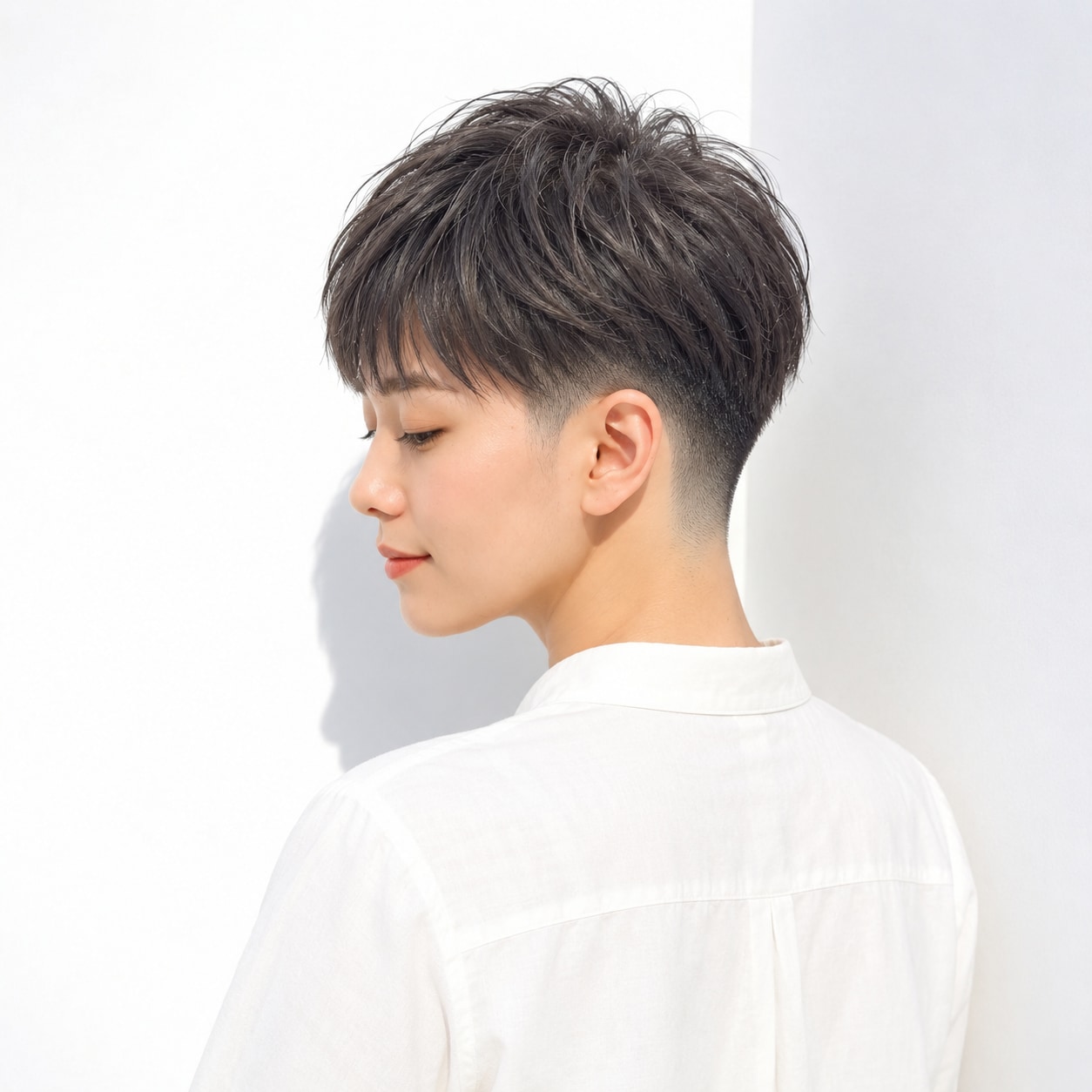 5. 刈り上げショート × ダークアッシュ：細かな毛束で軽やかに見える