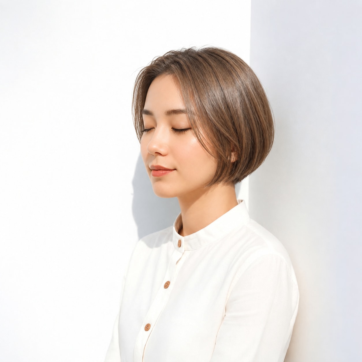 6. 前髪なしショートボブ × ワンカール：やさしい丸みで女性らしい雰囲気に