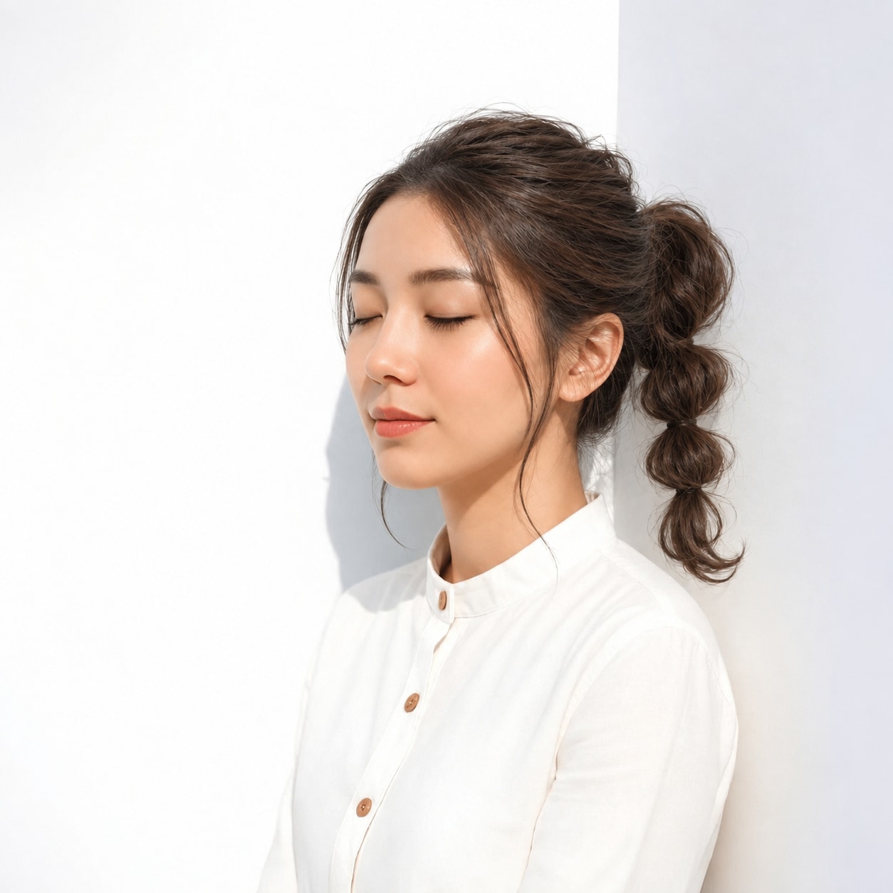 6. 玉ねぎヘア × まとめ髪：先端が散らず、アレンジ全体が端正に収まります