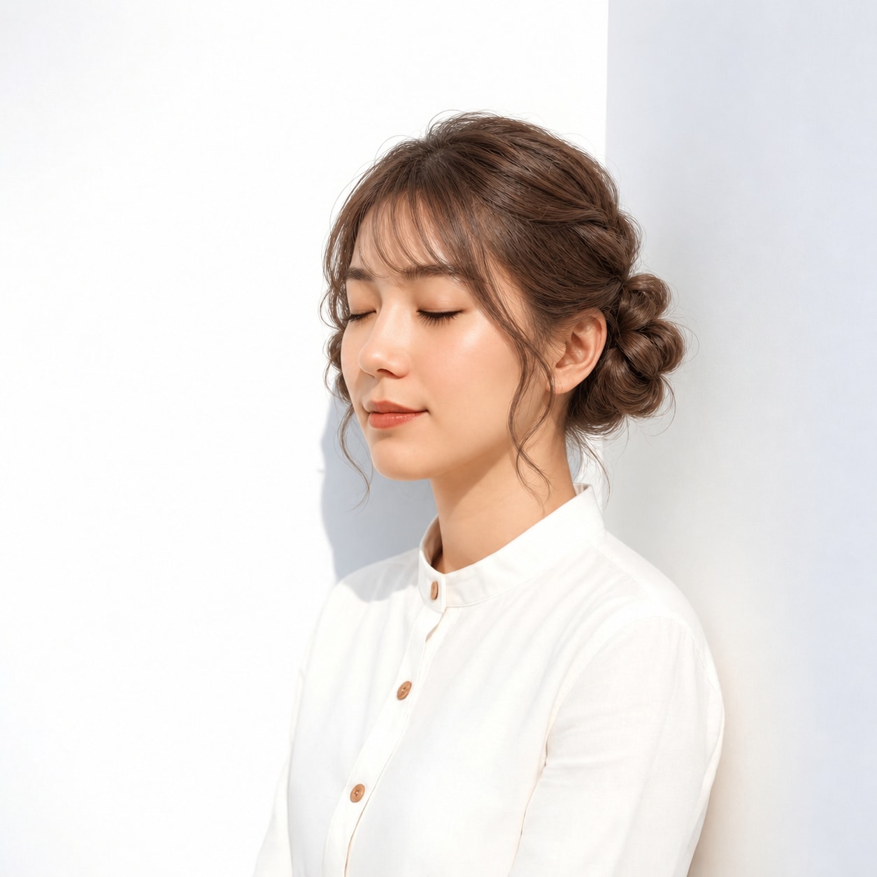 6. 羊ヘア × 低めお団子：顔まわりはすっきりしつつ、横から見ても愛らしい形になります