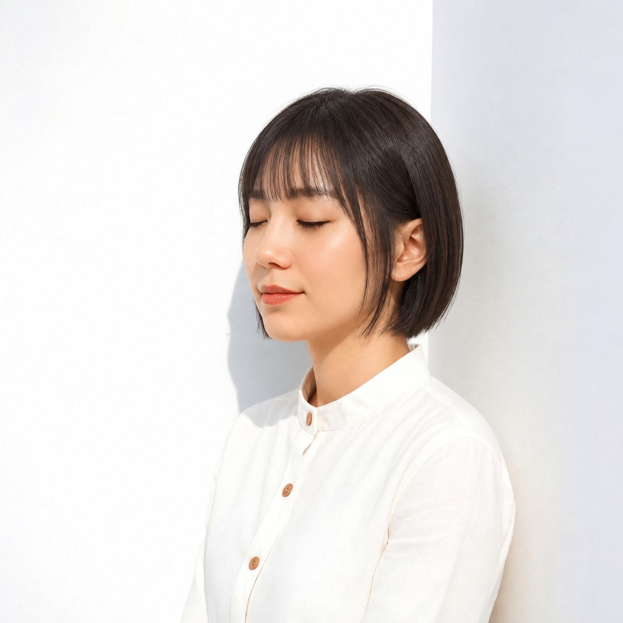 6. 韓国ボブ × 前髪あり × 耳かけ：片側に余白ができ、コンパクトな形へ軽さを足せます