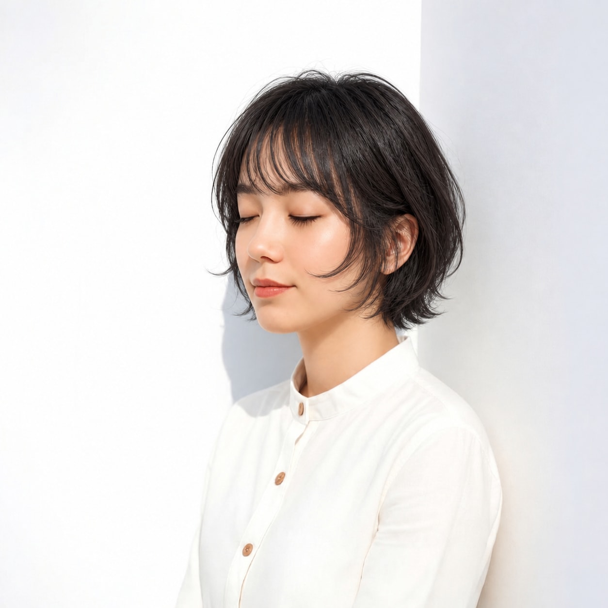 6. 顔まわりレイヤー × ボブ × 重めシルエット：軽い段があっても先端が薄くなりすぎず、まとまりが保てます