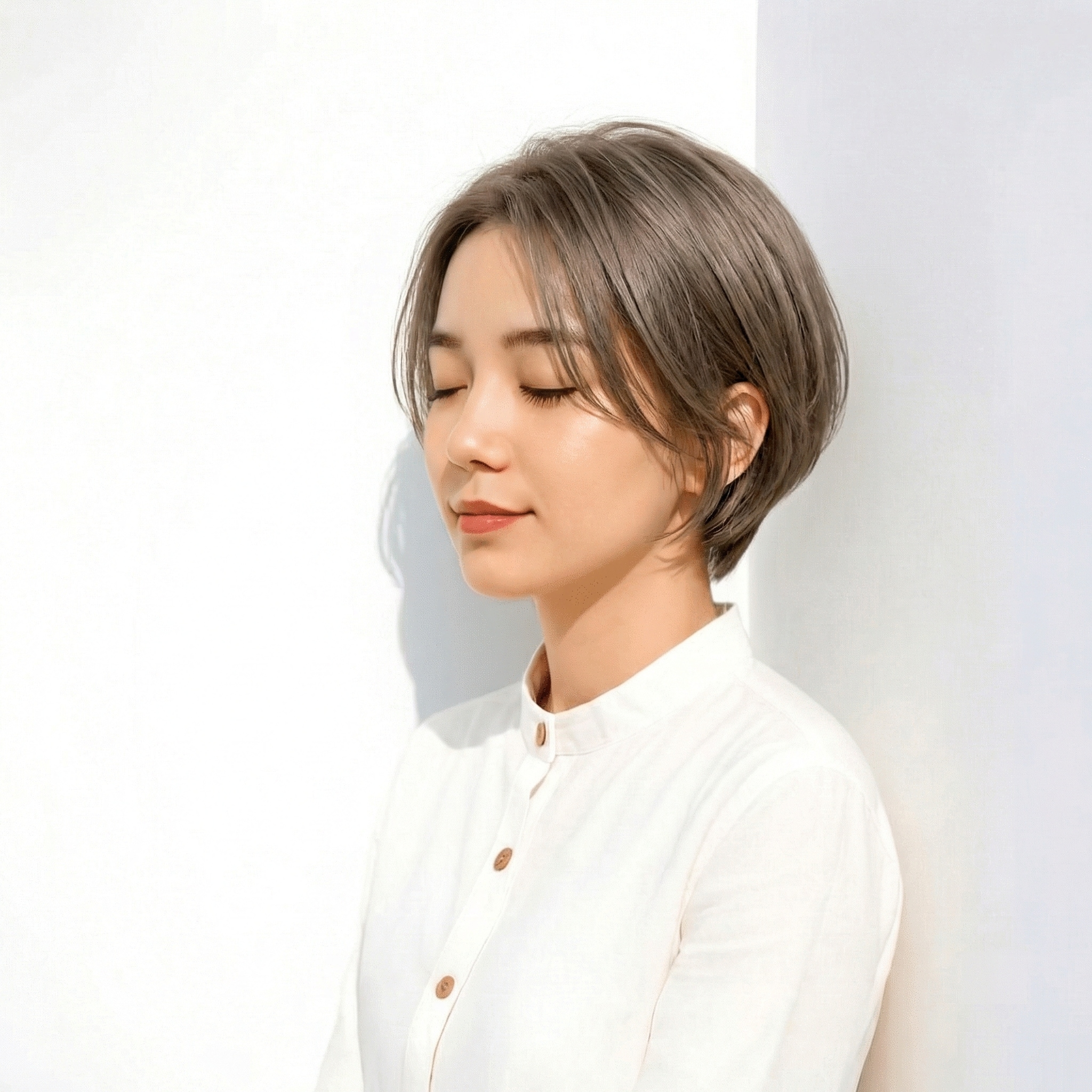 ラベンダーアッシュ×ショートボブ：丸みのあるシルエットで洗練された印象に