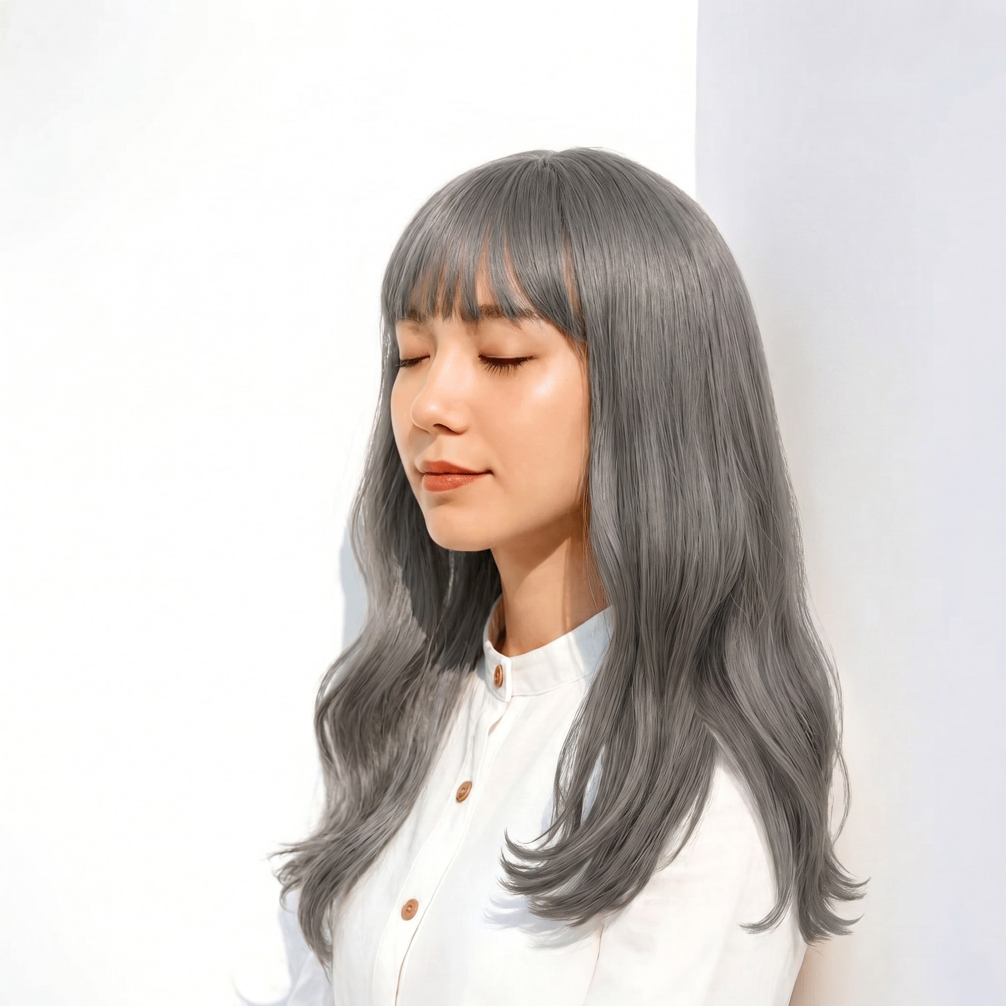 7. アイスグレージュ×大人っぽい: クールさと柔らかさを両立した洗練スタイル