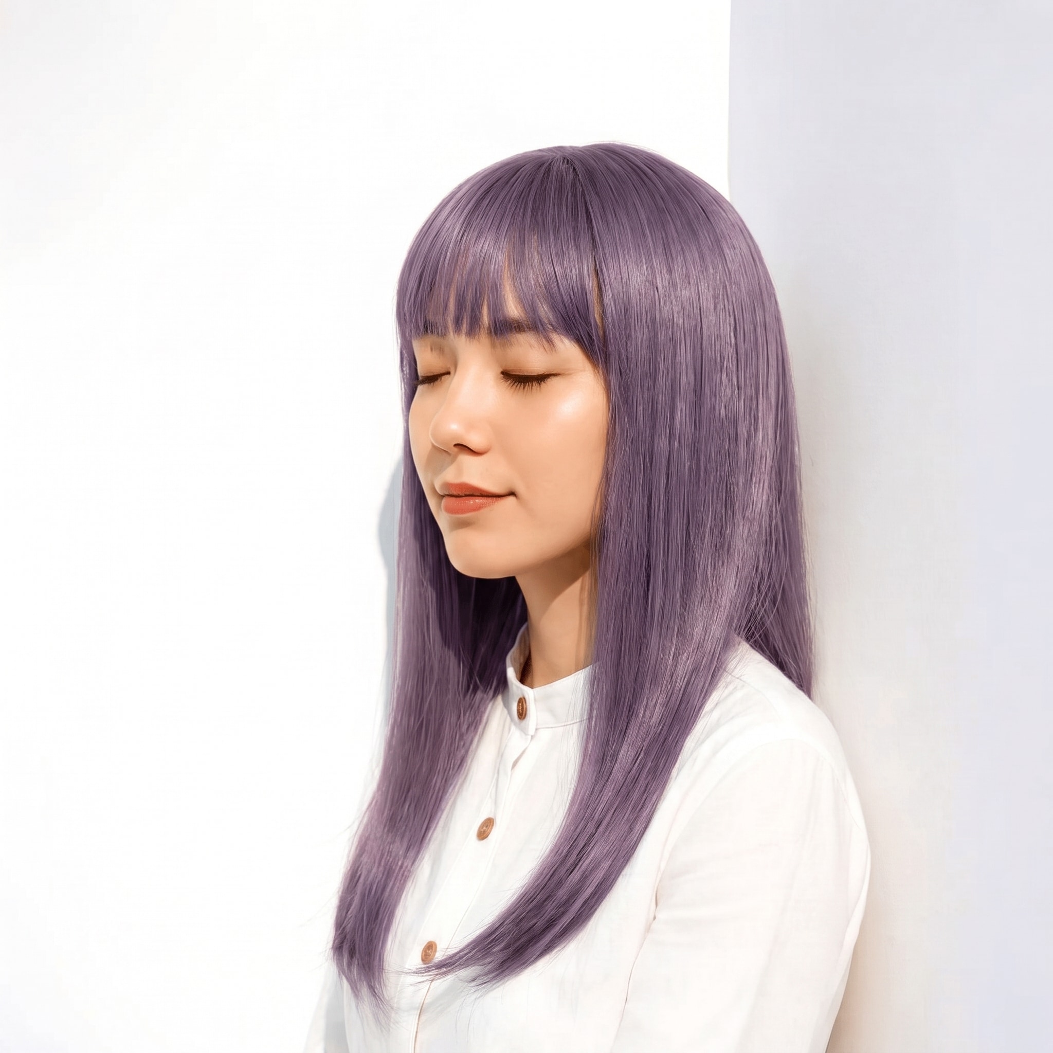 7. アッシュパープル×ストレートロング: グレーを含む淡い紫でロングに透明感が出る