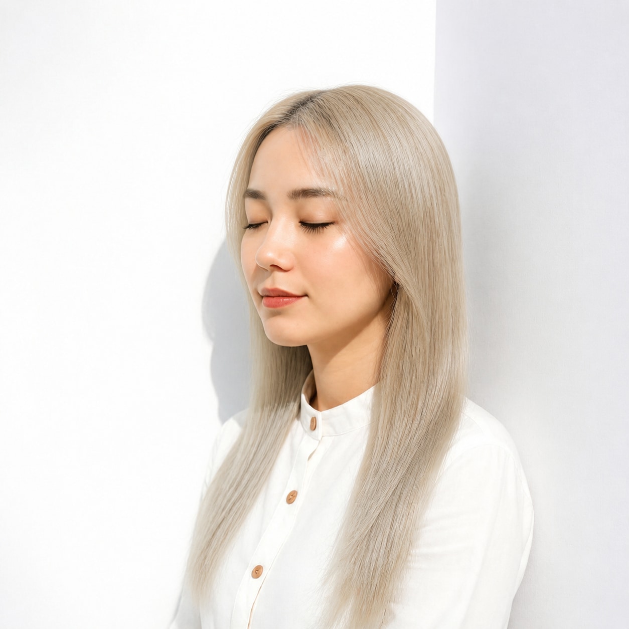 7. アッシュブロンド × ストレートロング：白っぽいアッシュでクールに