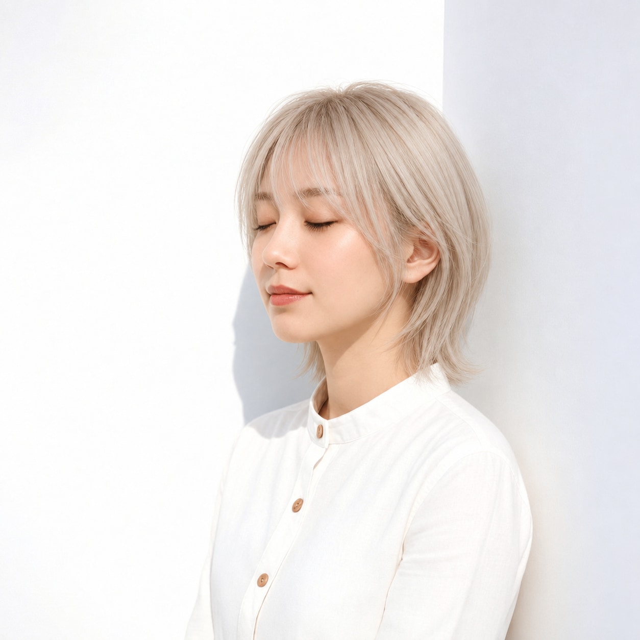 7. アッシュブロンド × 軽めショート：くすみを添えて柔らかく