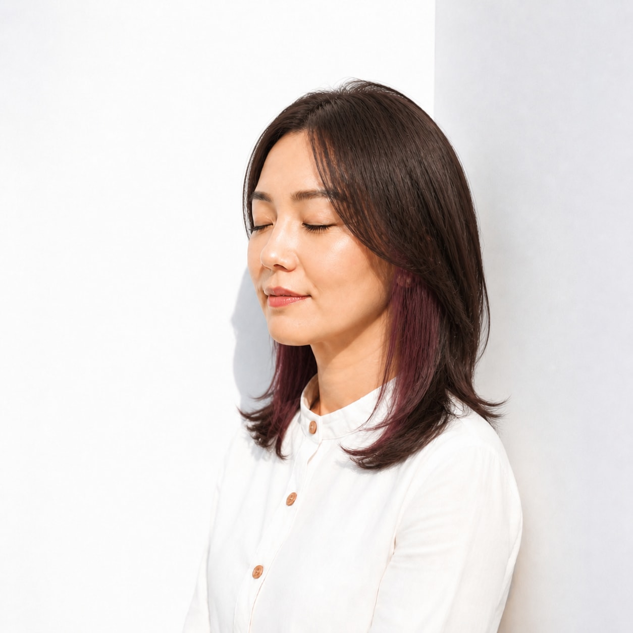 7. インナーカラー × ローズベージュ：毛先からのぞく暖色を楽しむ