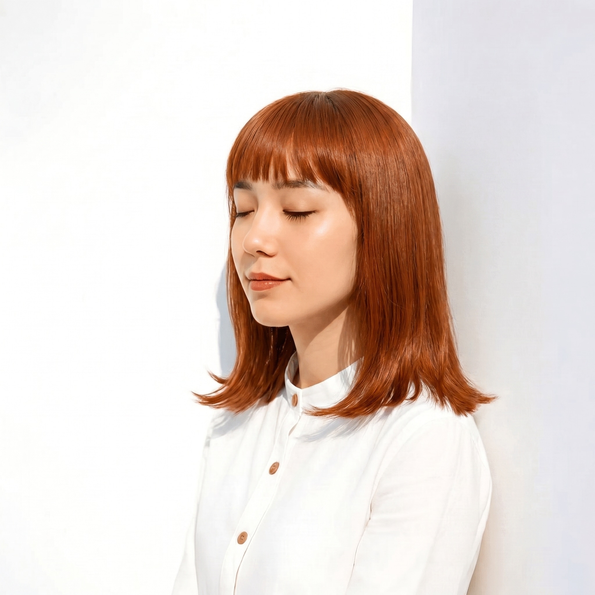 7. カッパーブラウン×ナチュラルブラウン×ツヤ感: 深いトーンが引き締め役になり、甘さを抑えられる