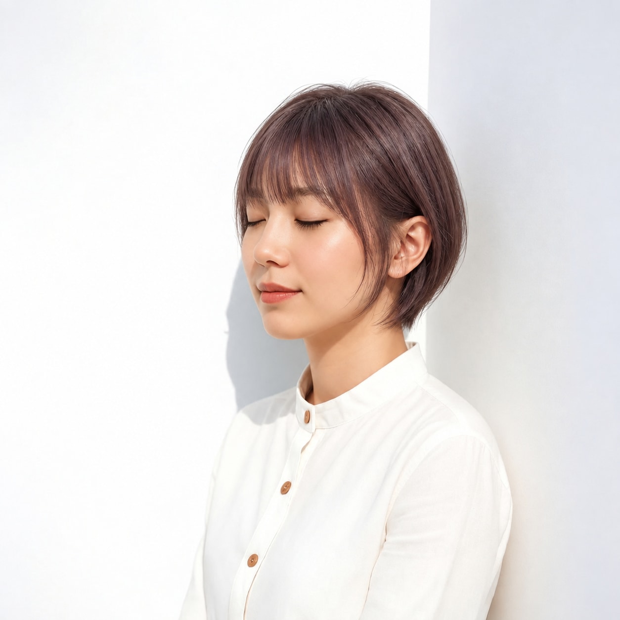 7. サイドバング × 長めサイドバング：前髪と横髪の境目が途切れず、顔まわりを自然に包みます