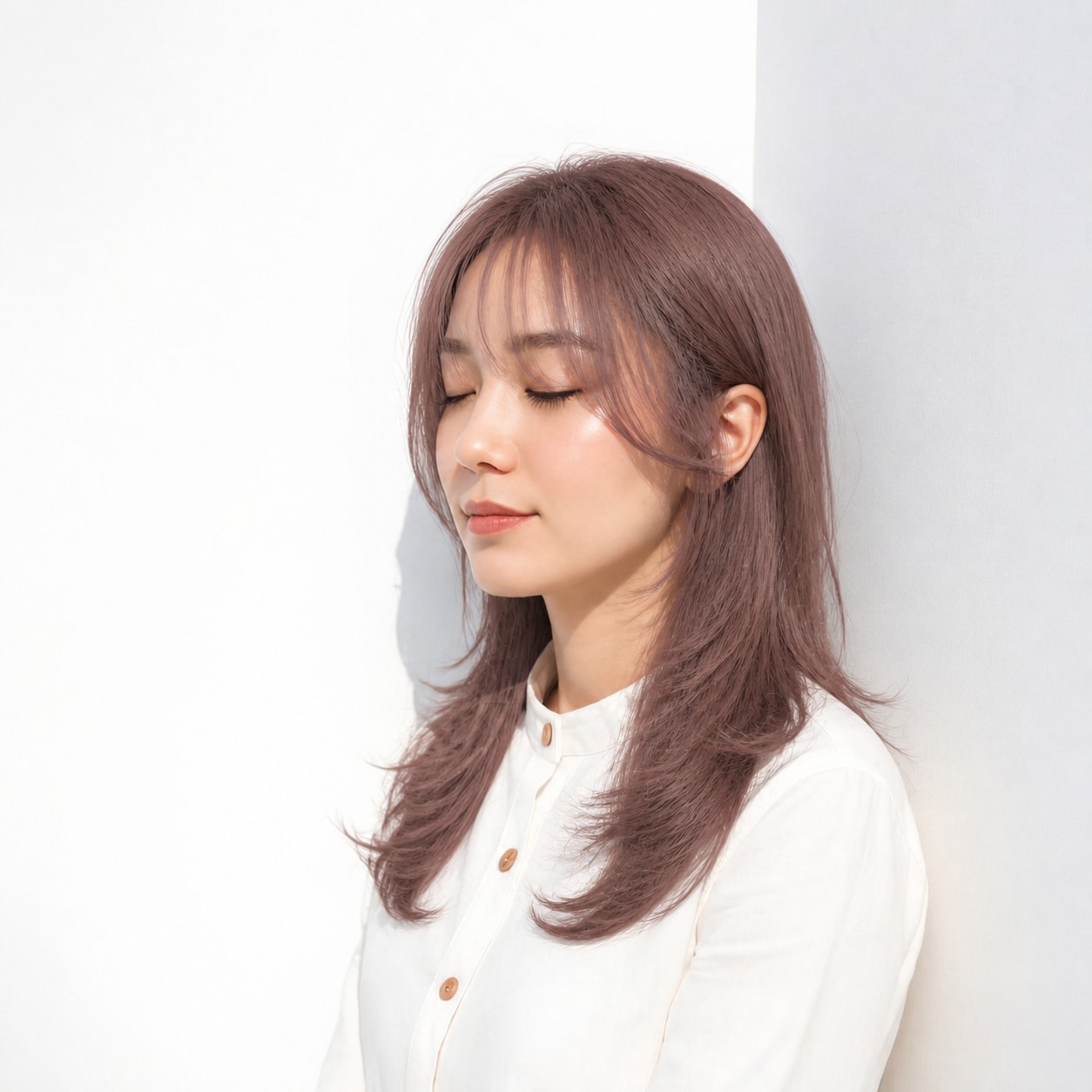 7. シャギーカット × モーブブラウン：落ち着きと華やかさを両立
