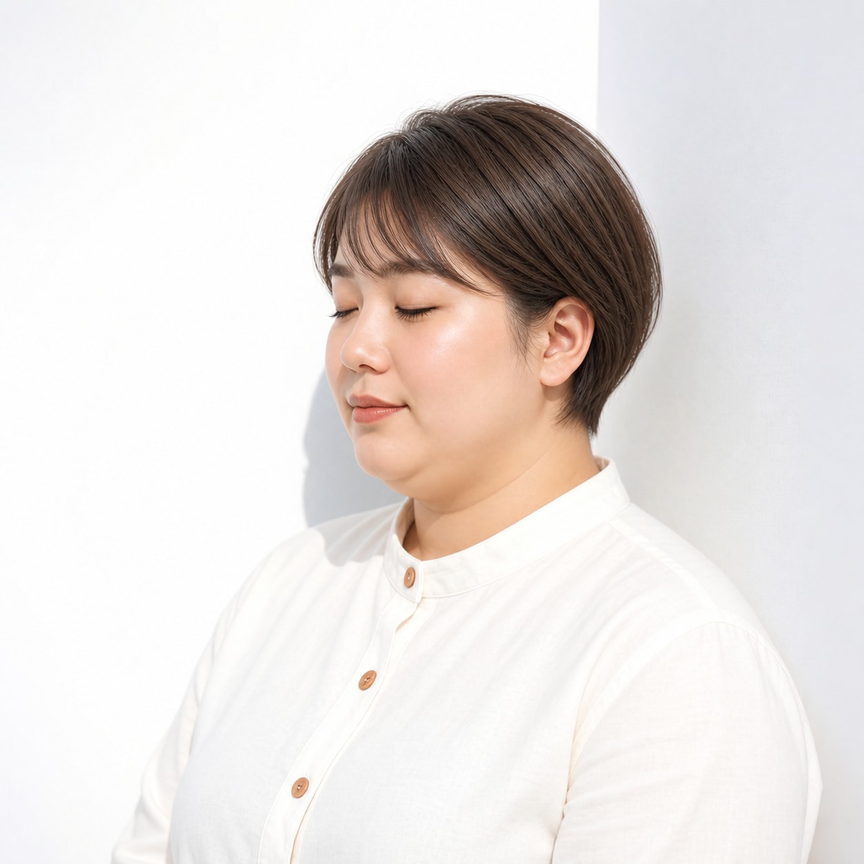 暗めブラウンでなめらかな毛流れのショートヘア