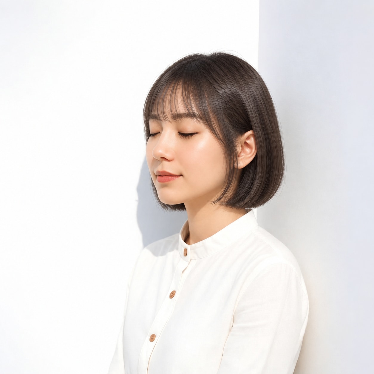 7. ストレートボブ × 前髪あり × ワンカール：丸くなりすぎず、ボブの直線とやわらかさを両立できます