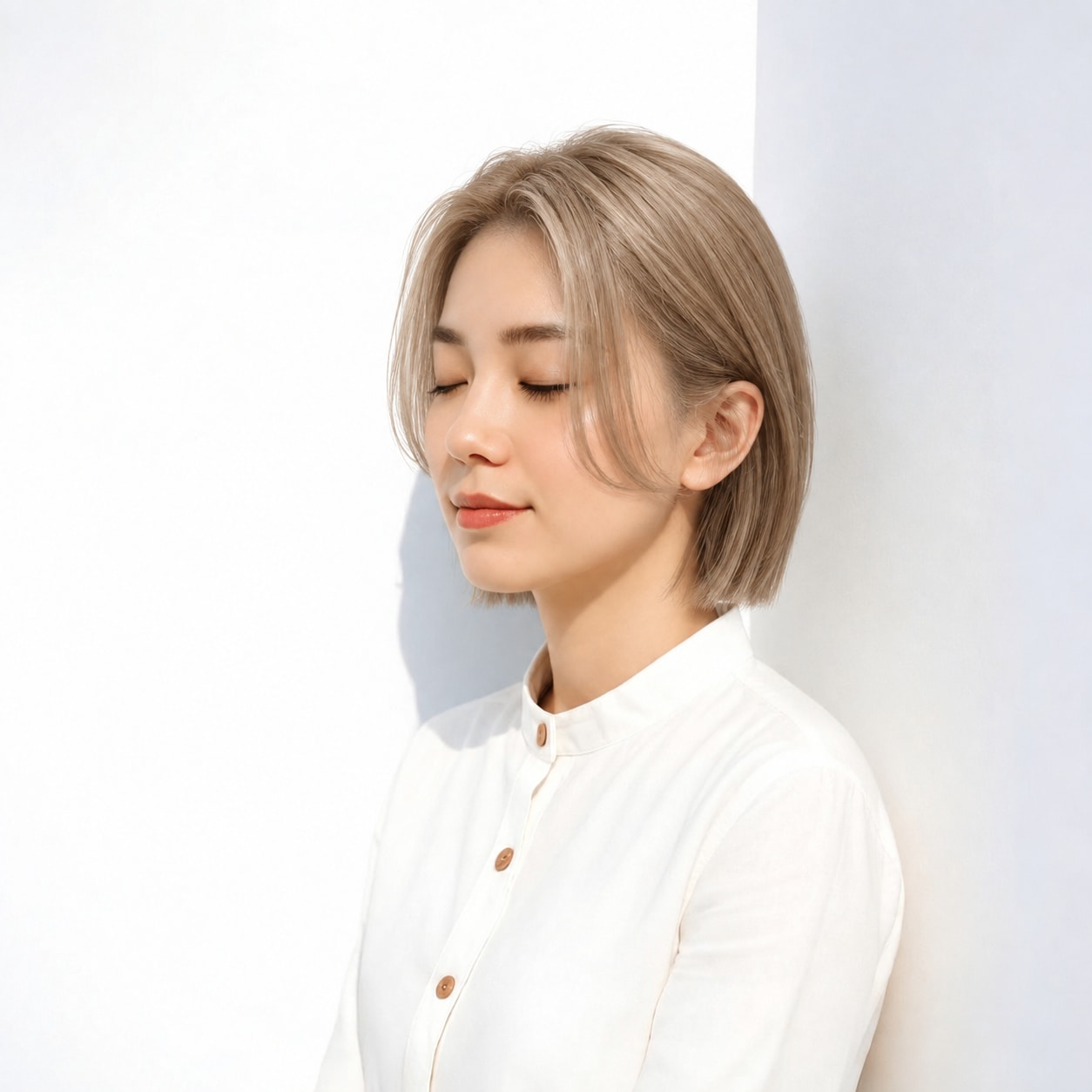 7. ストレートボブ × 前髪なし × 外ハネ：下端に動きが出て、短い長さにも抜けを作れます