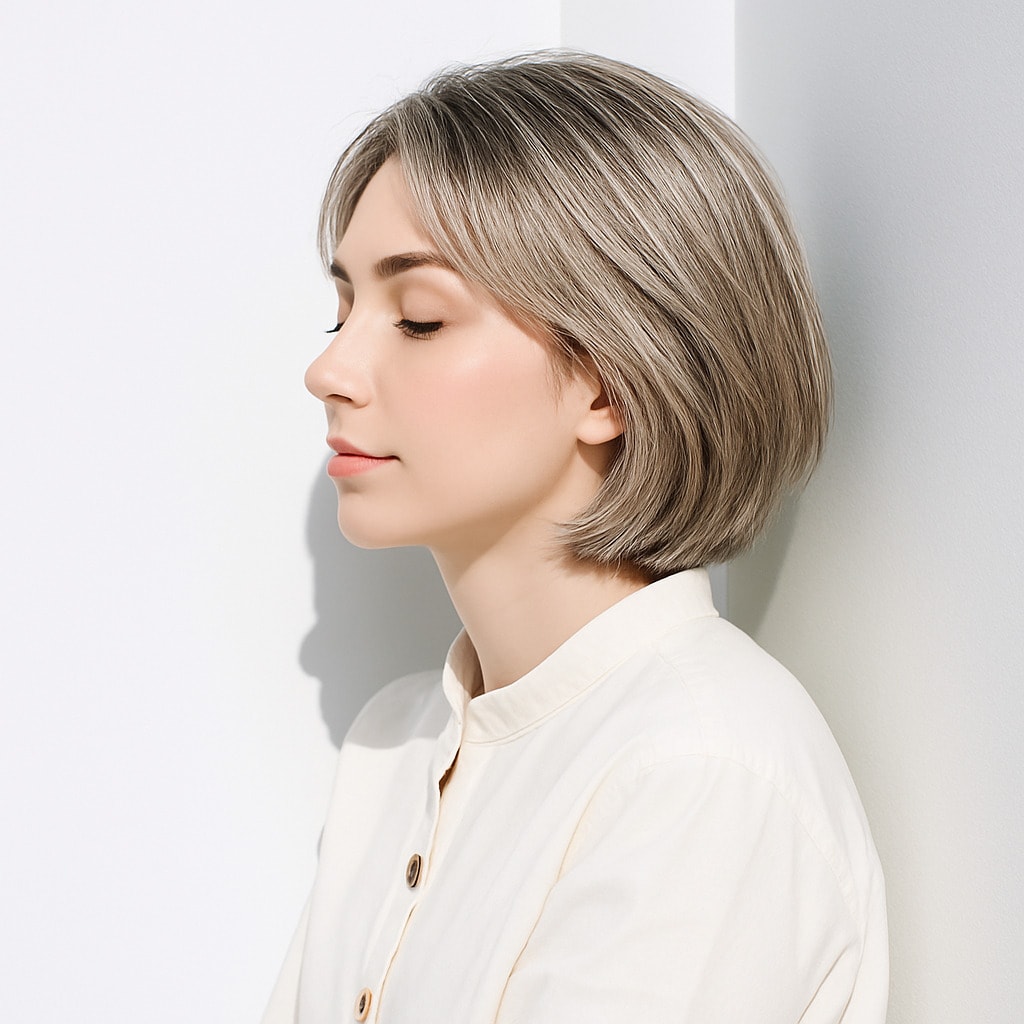 7. プラチナブロンド×アッシュ：繊細なシルバーがツヤを引き立てる